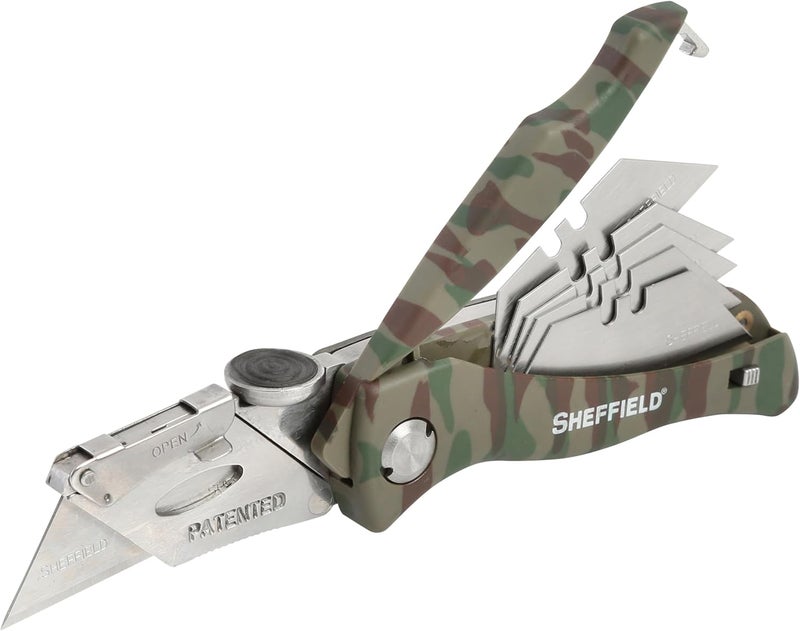 Sheffield Folding Utility Knife, Accepts Standard Utility Knife Blades, Box Cutter, Razor Blades Included, For Home, Office, Trades, and Warehouse - Image 1